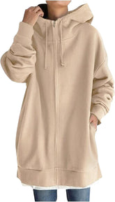 Women'S Casual Zip up Hoodies Long Tunic Winter Fleece Sweatshirts Jackets Fashion plus Size Hoodie with Pockets